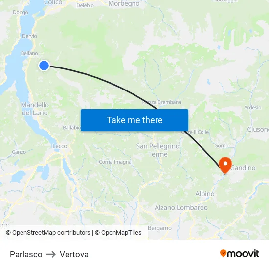 Parlasco to Vertova map