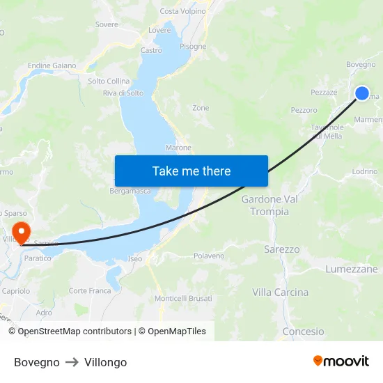 Bovegno to Villongo map