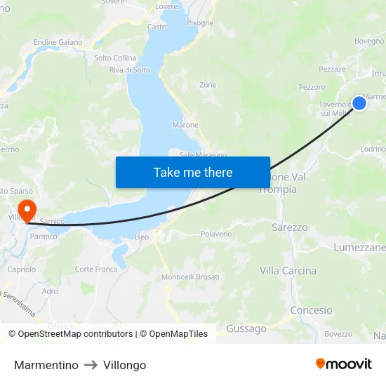 Marmentino to Villongo map