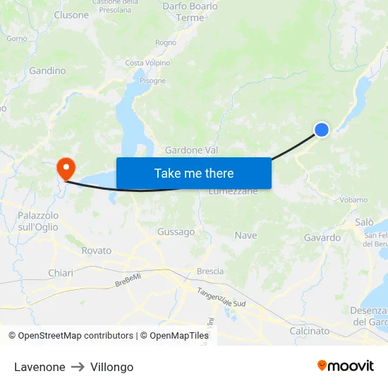 Lavenone to Villongo map