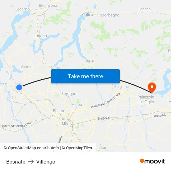 Besnate to Villongo map