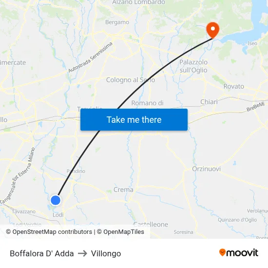 Boffalora D'Adda to Villongo map
