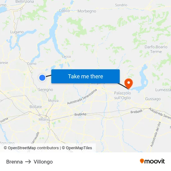 Brenna to Villongo map