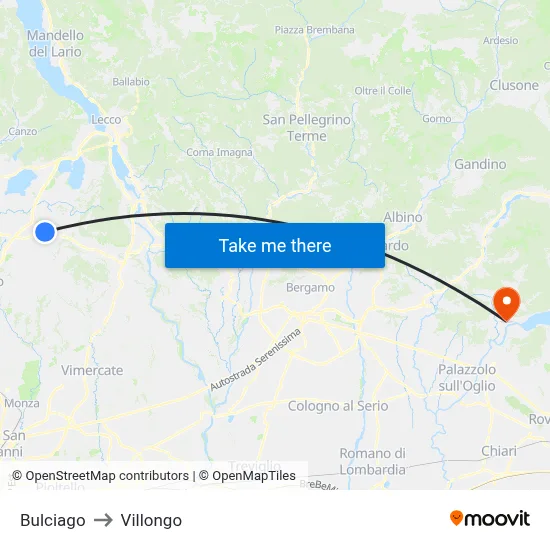 Bulciago to Villongo map