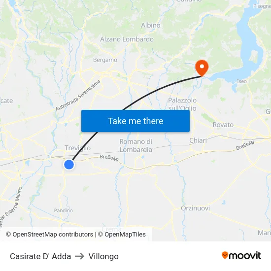 Casirate d'Adda to Villongo map