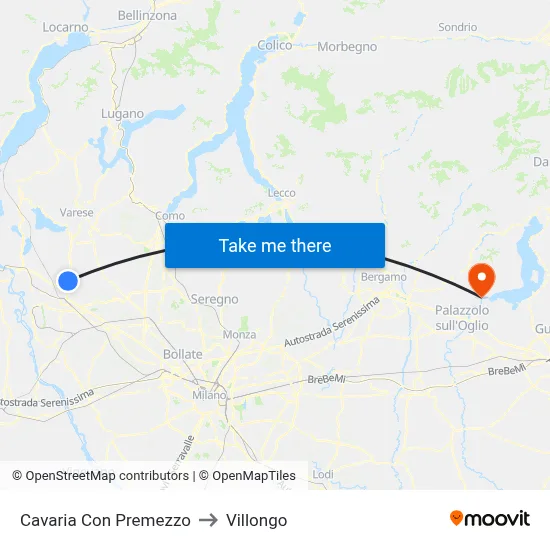 Cavaria con Premezzo to Villongo map