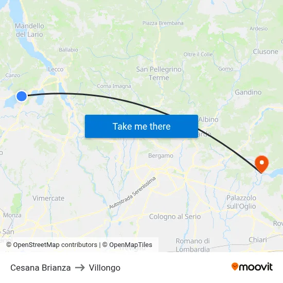 Cesana Brianza to Villongo map