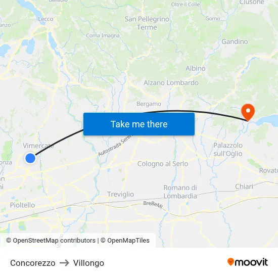 Concorezzo to Villongo map