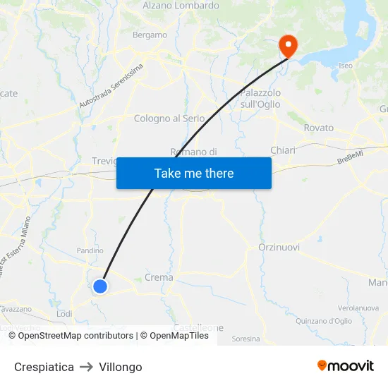Crespiatica to Villongo map