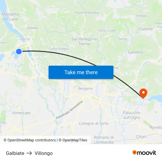 Galbiate to Villongo map