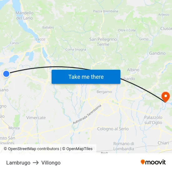 Lambrugo to Villongo map
