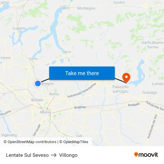 Lentate Sul Seveso to Villongo map