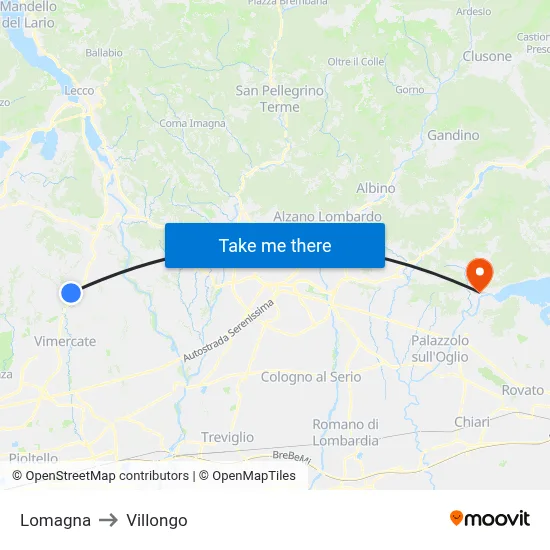 Lomagna to Villongo map