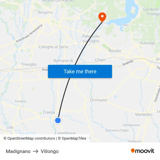 Madignano to Villongo map