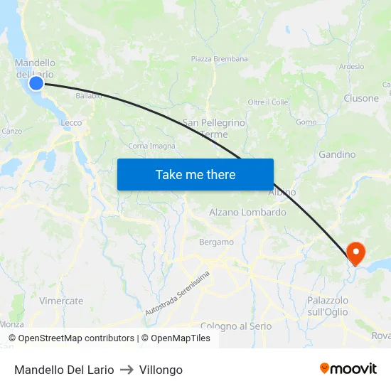 Mandello Del Lario to Villongo map