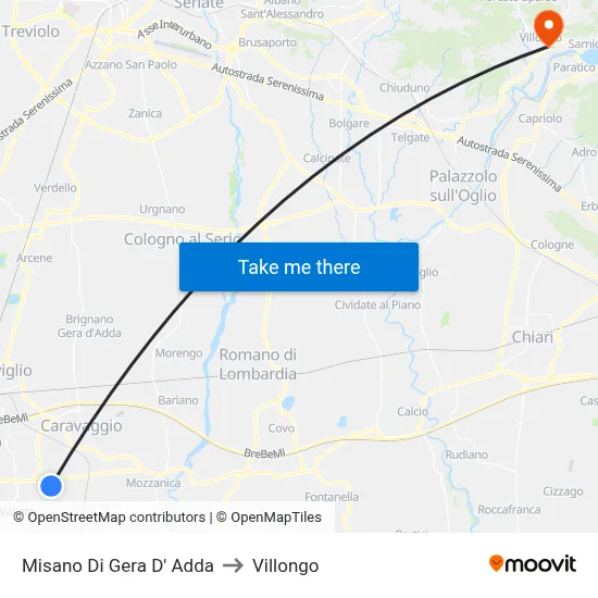 Misano di Gera d'Adda to Villongo map