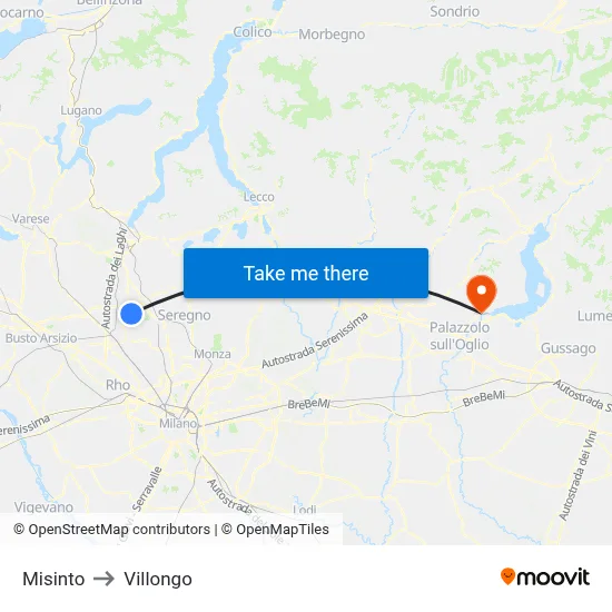 Misinto to Villongo map