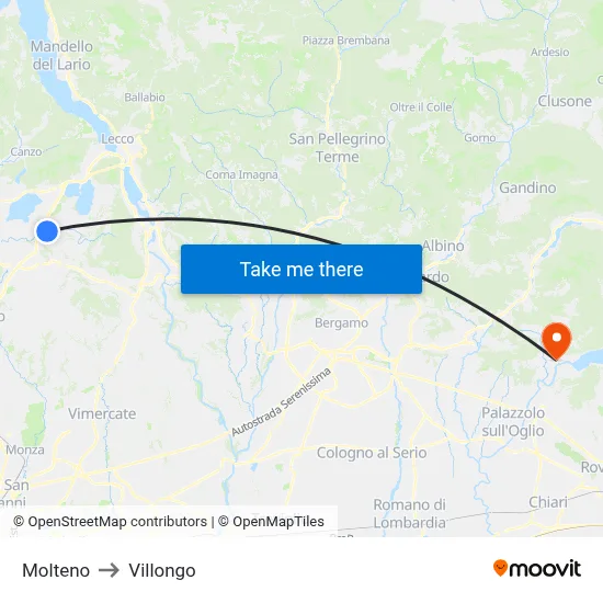 Molteno to Villongo map