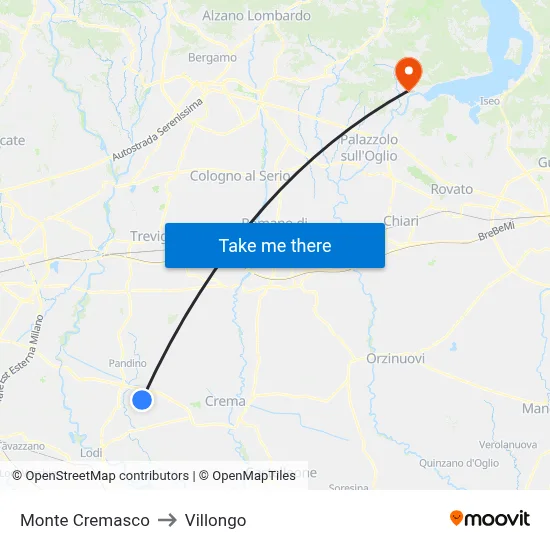 Monte Cremasco to Villongo map