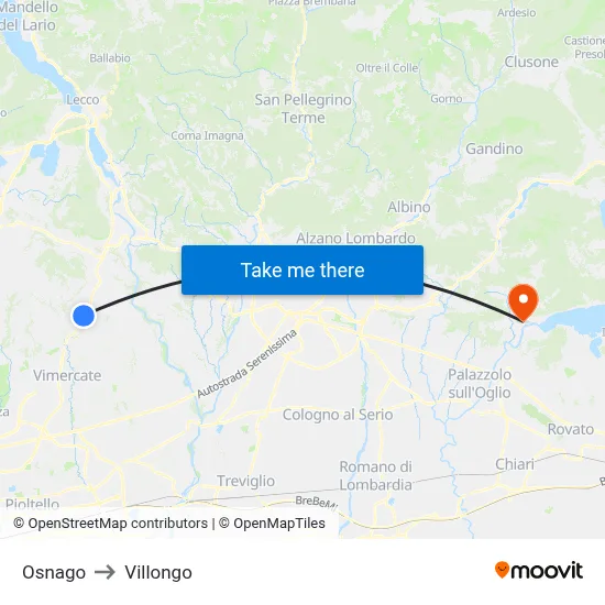 Osnago to Villongo map