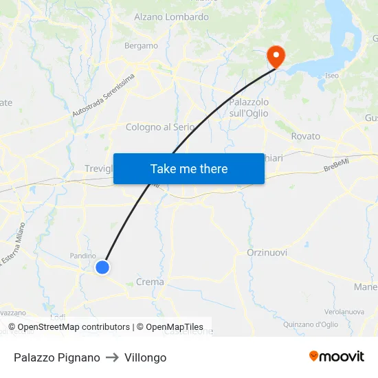 Palazzo Pignano to Villongo map