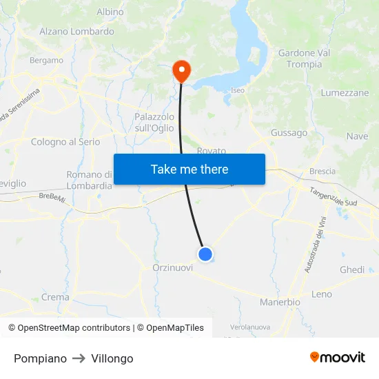 Pompiano to Villongo map