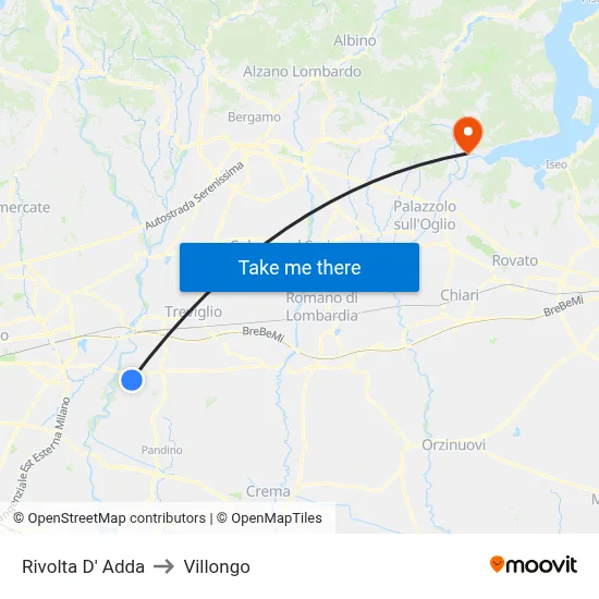 Rivolta d'Adda to Villongo map