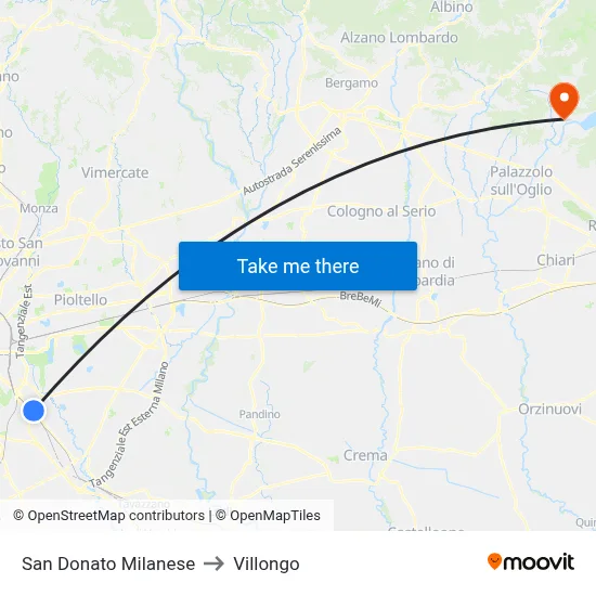 San Donato Milanese to Villongo map
