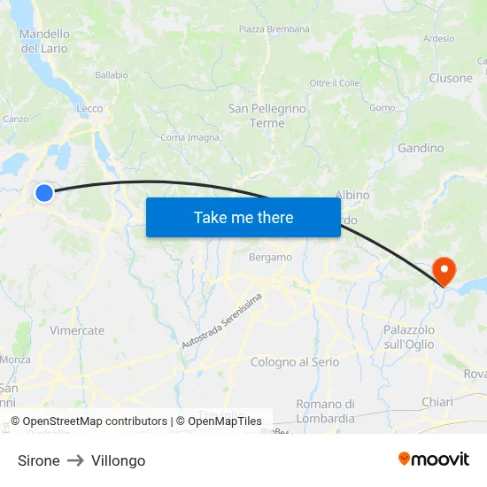 Sirone to Villongo map