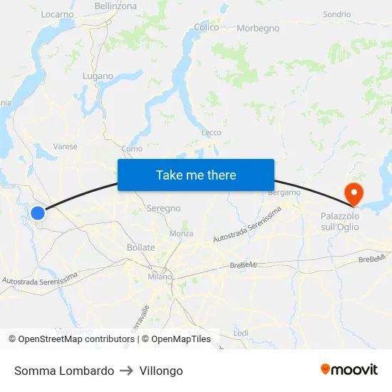 Somma Lombardo to Villongo map