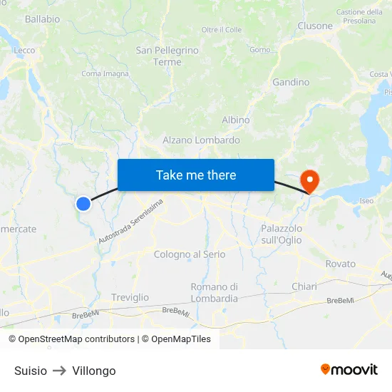 Suisio to Villongo map