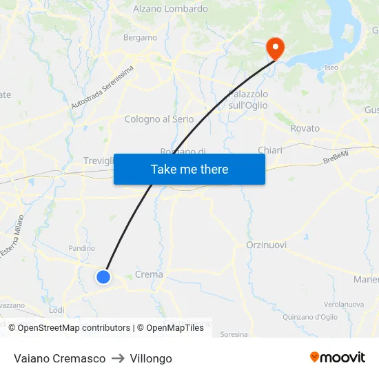 Vaiano Cremasco to Villongo map