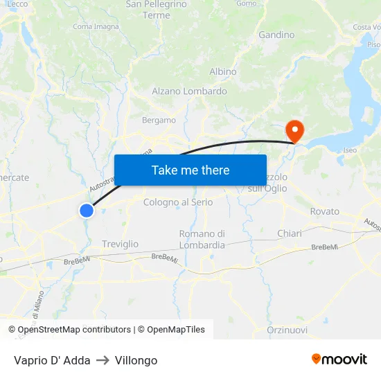 Vaprio d'Adda to Villongo map