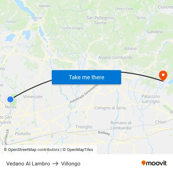 Vedano Al Lambro to Villongo map