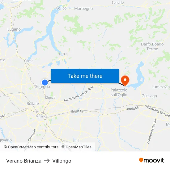 Verano Brianza to Villongo map