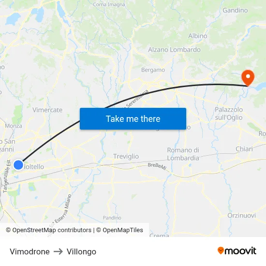 Vimodrone to Villongo map