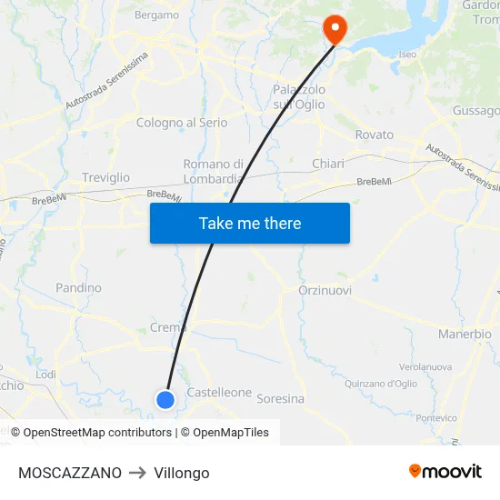 Moscazzano to Villongo map