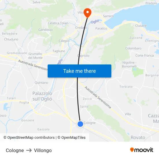 Cologne to Villongo map