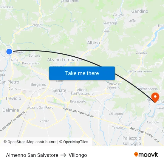 Almenno San Salvatore to Villongo map