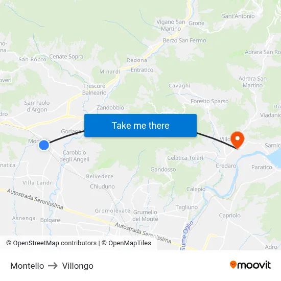 Montello to Villongo map