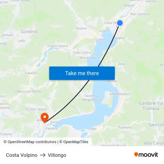 Costa Volpino to Villongo map