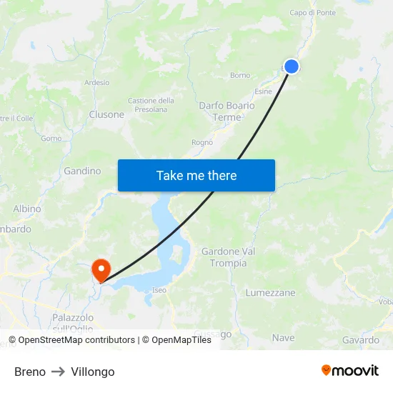 Breno to Villongo map