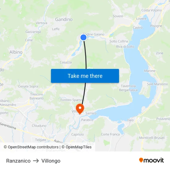 Ranzanico to Villongo map