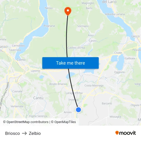 Briosco to Zelbio map