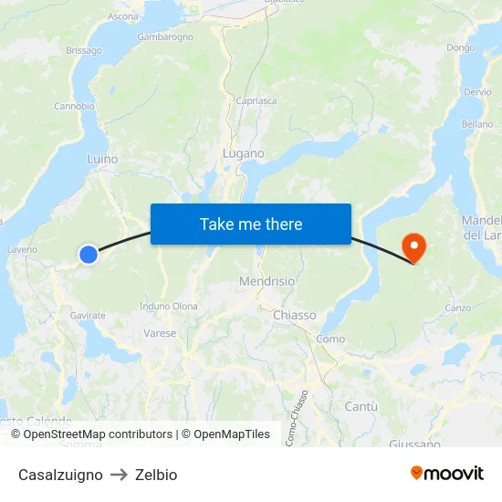 Casalzuigno to Zelbio map