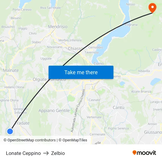 Lonate Ceppino to Zelbio map