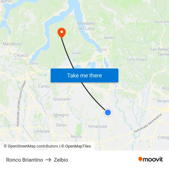 Ronco Briantino to Zelbio map