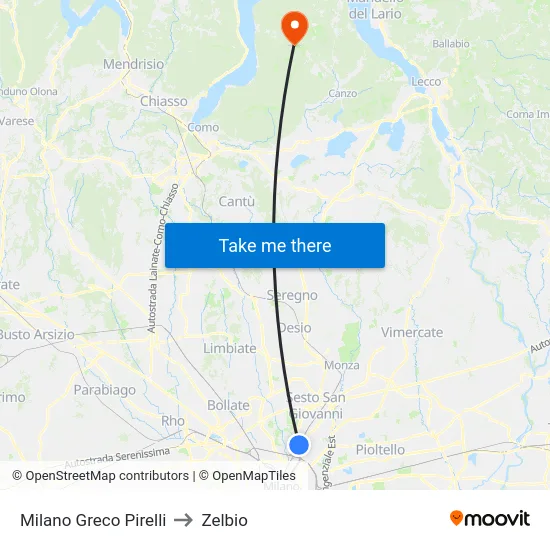 Milano Greco Pirelli to Zelbio map