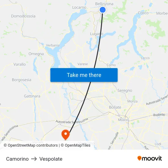 Camorino to Vespolate map