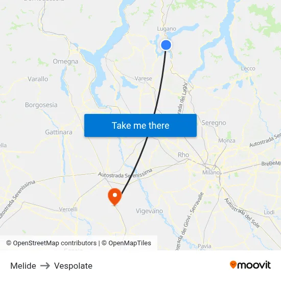 Melide to Vespolate map